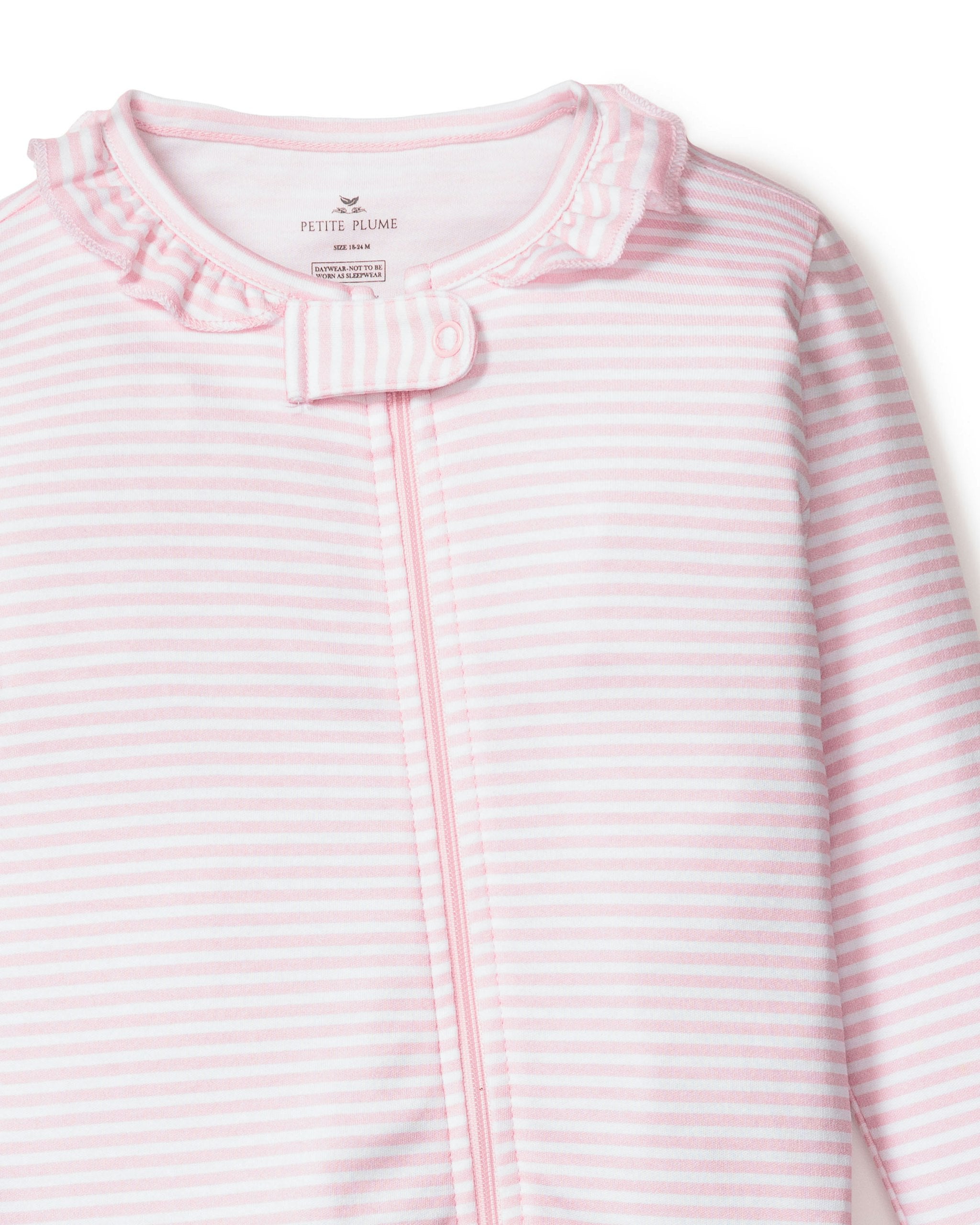 Baby's Pima Ruffle Collar Romper in Pink Stripes in Pink Stripes#Color_Pink Stripes