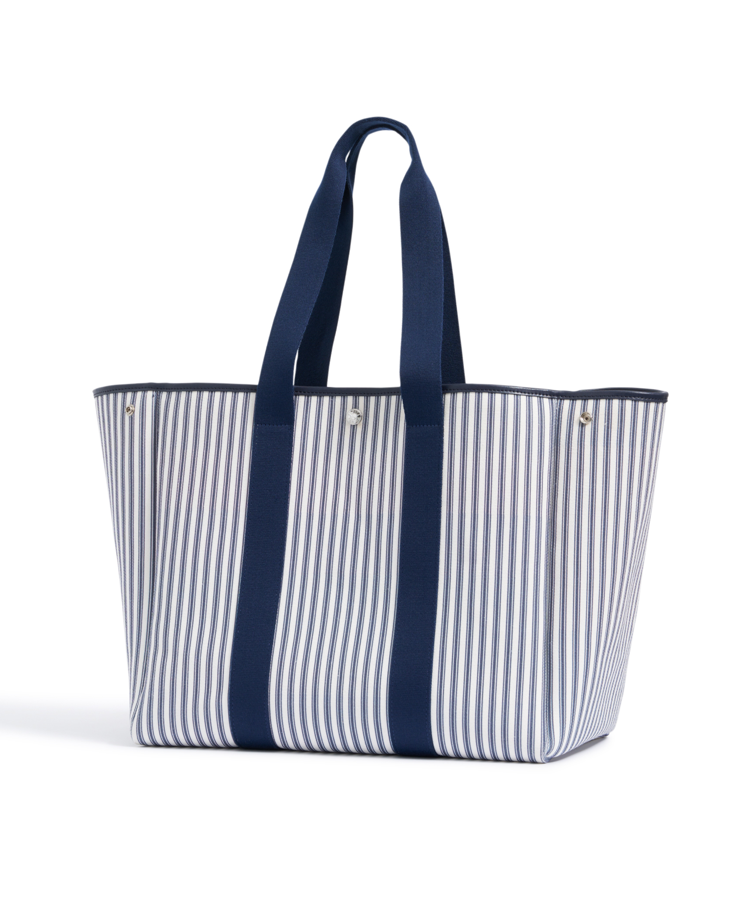 The Beckett Canvas Tote Bag in Navy French Ticking