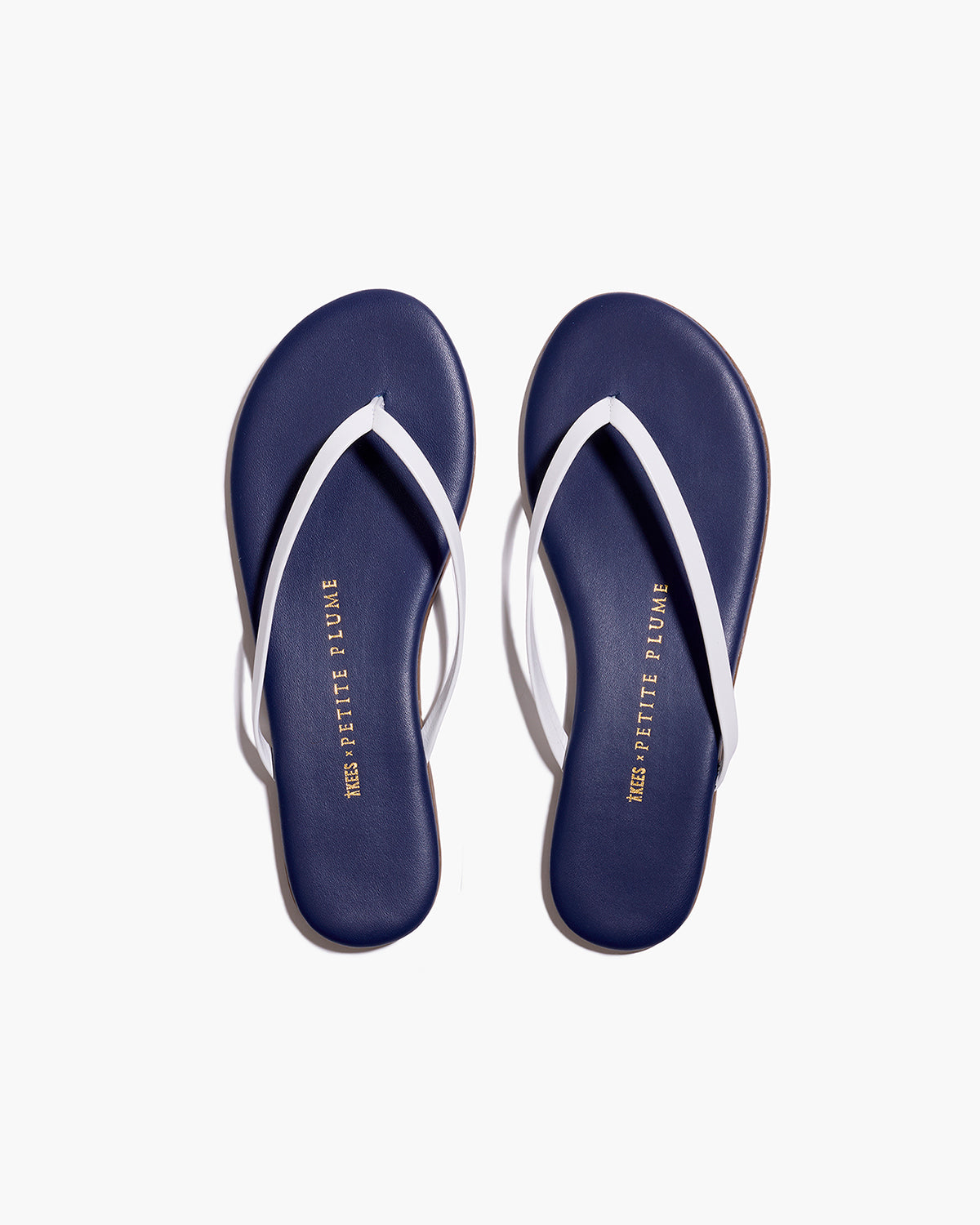 Petite Plume x TKEES Lily Sandal in Navy with White Strap