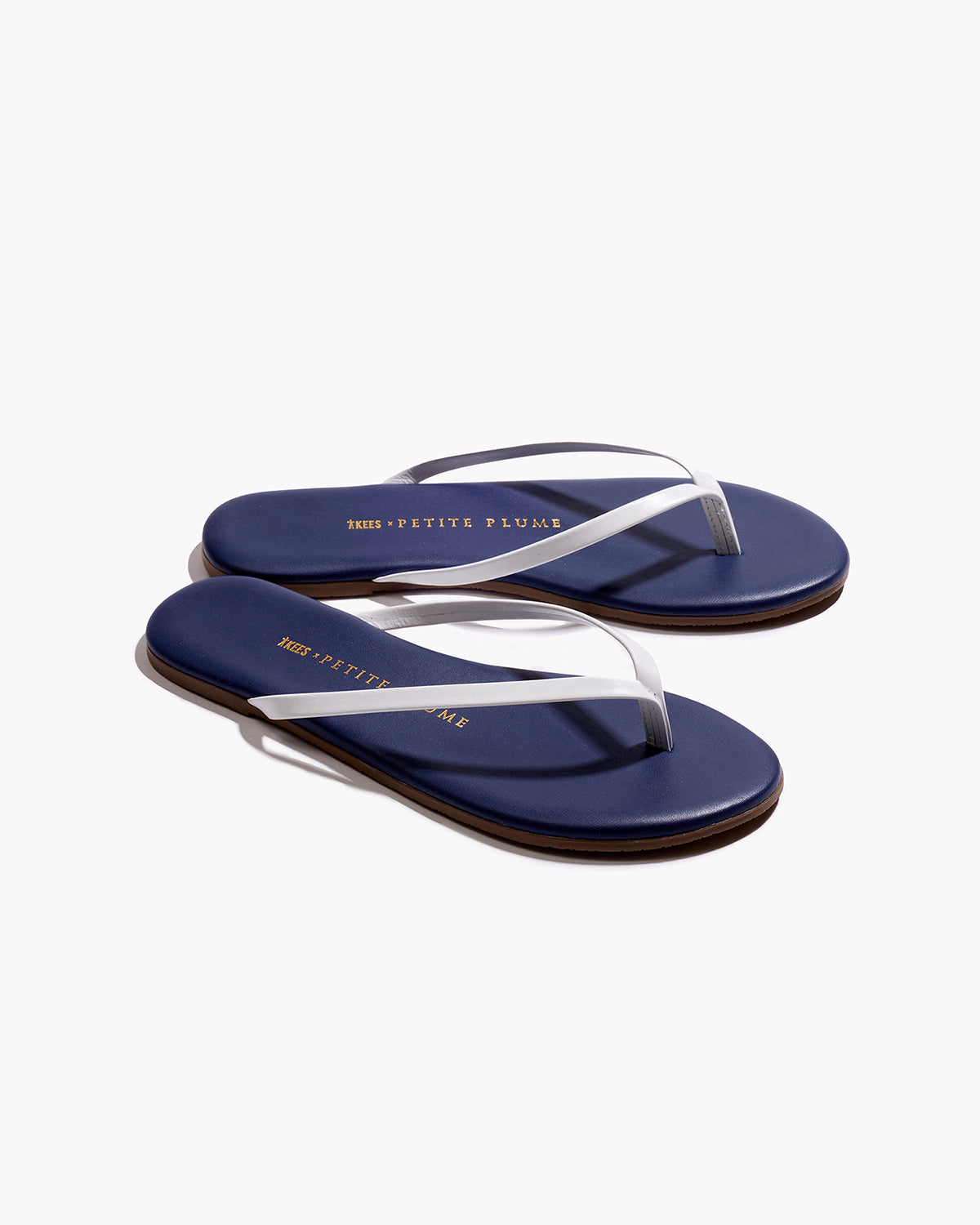 Petite Plume x TKEES Lily Sandal in Navy with White Strap