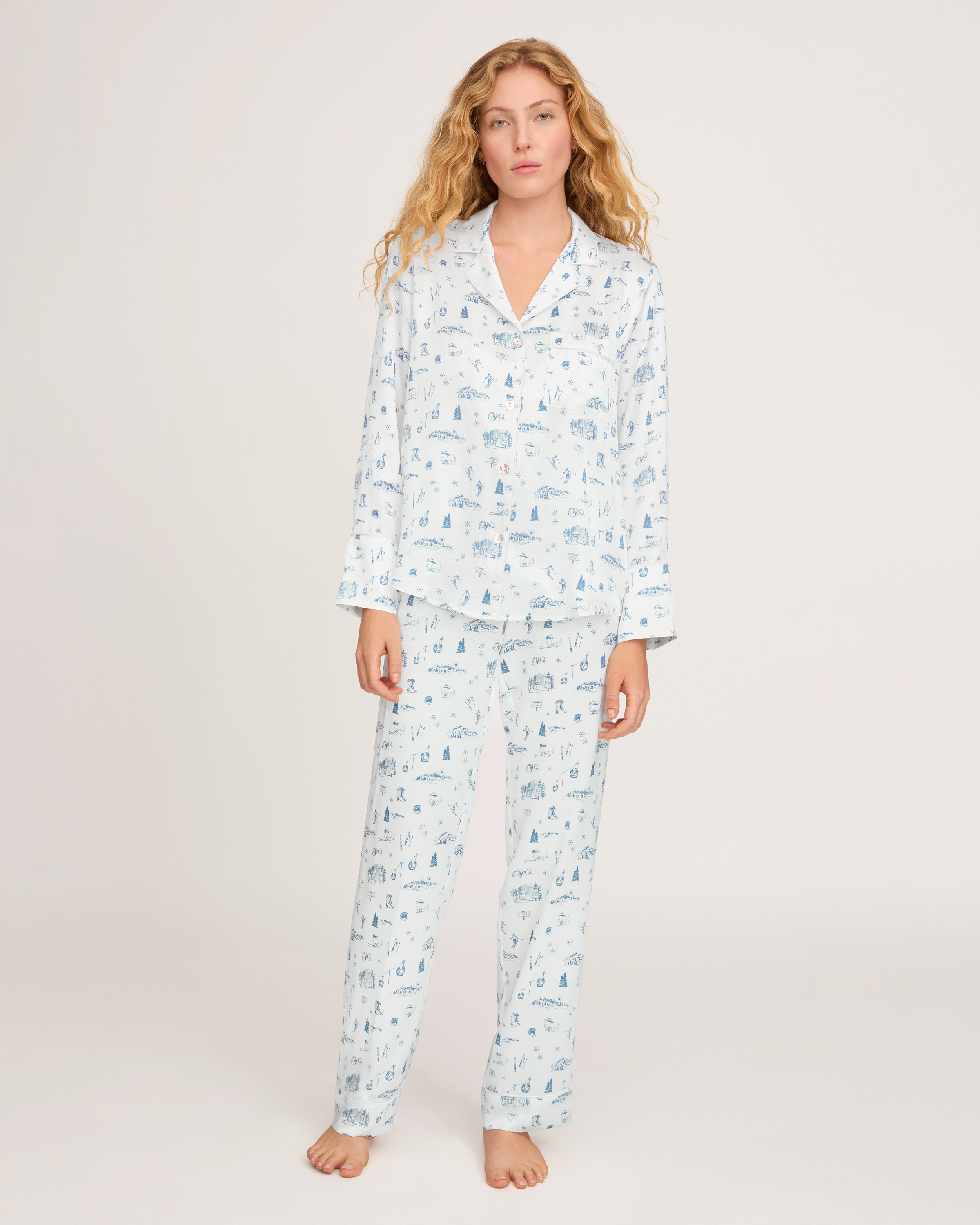 Petite Plume x White Elephant Women's Silk Pajama Set
