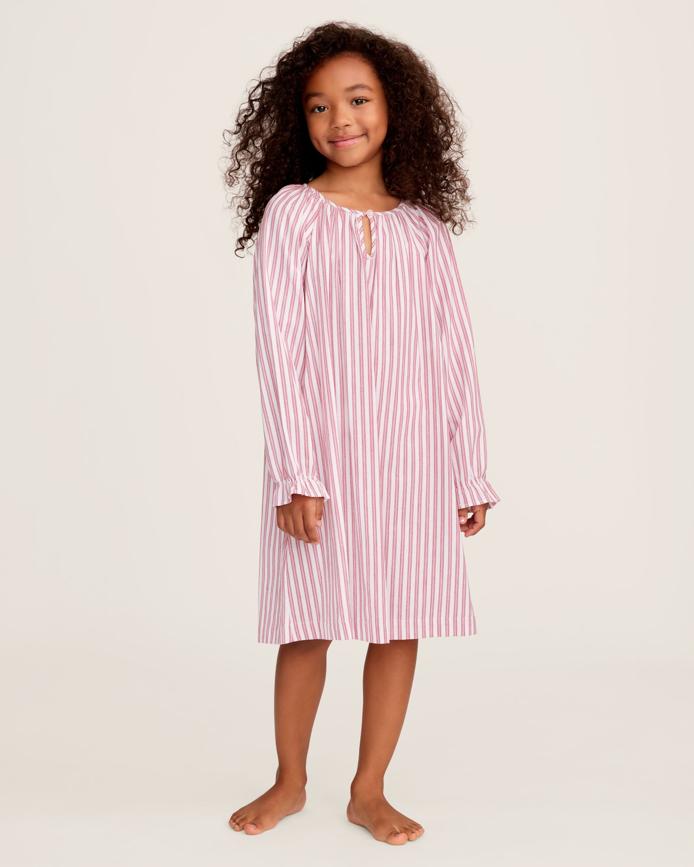 Girl's Twill Delphine Nightgown in Antique Red Ticking