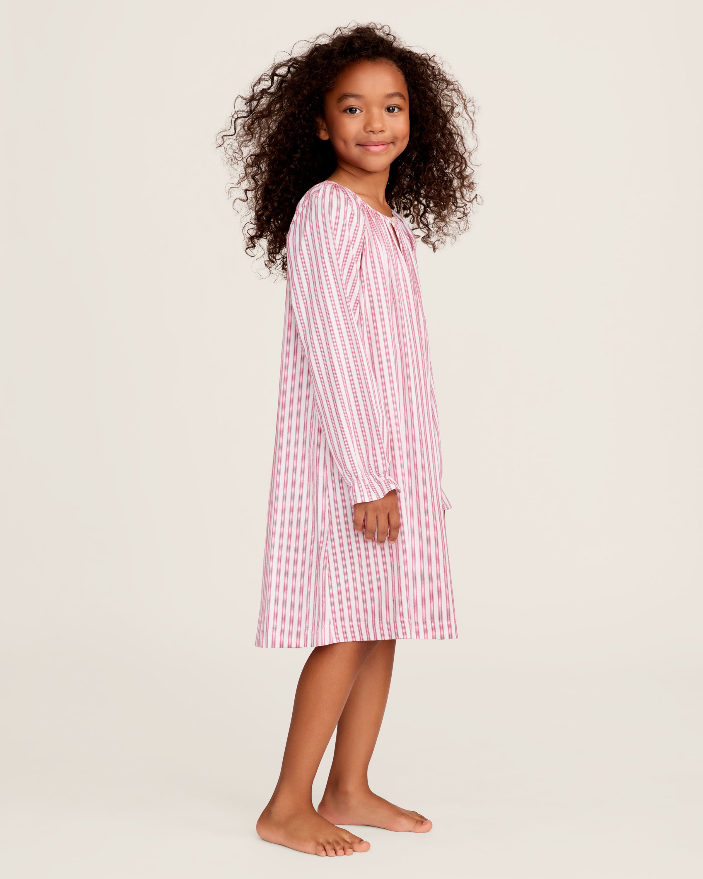 Girl's Twill Delphine Nightgown in Antique Red Ticking