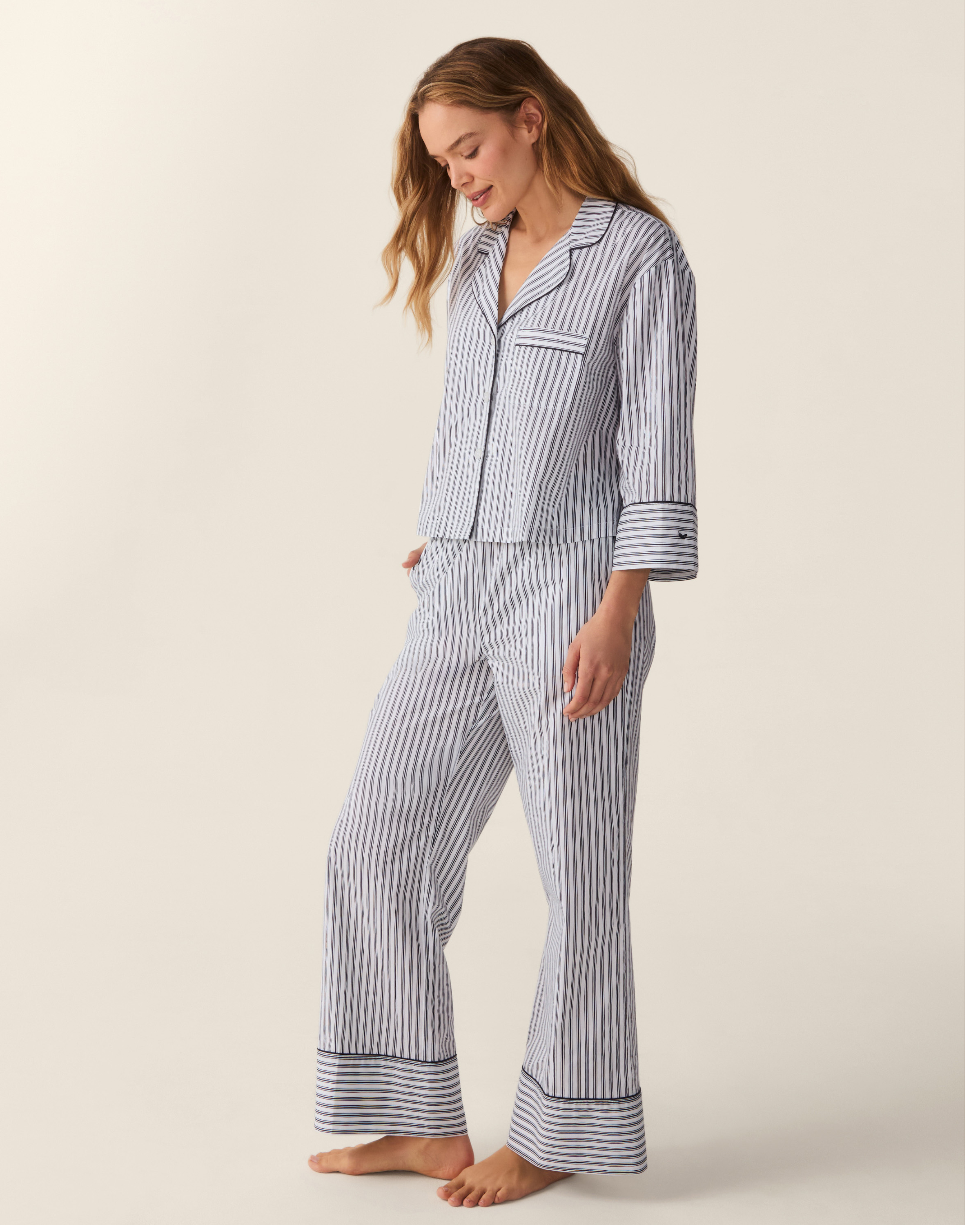The Celine Poplin Pajama Set in Navy French Ticking