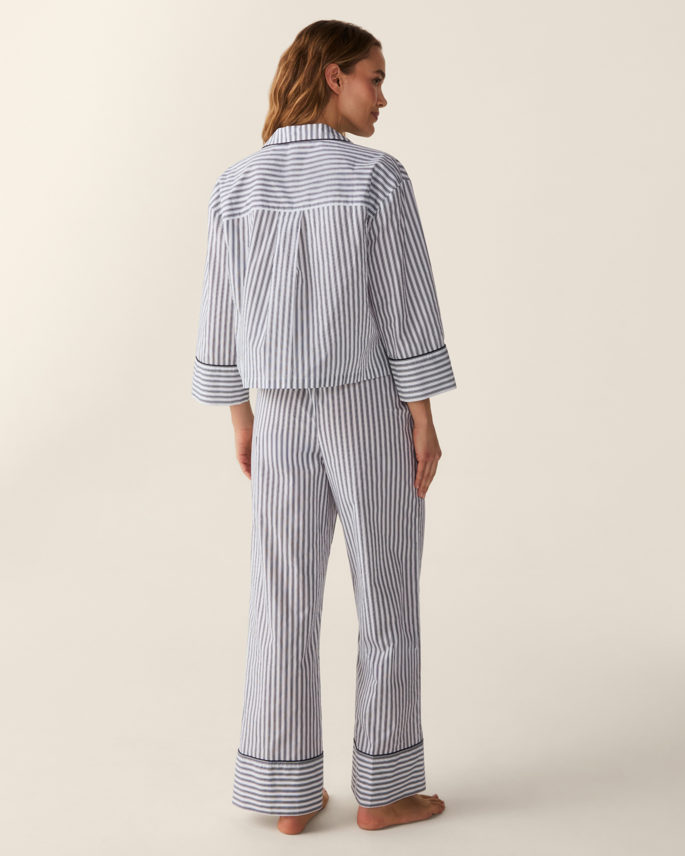 The Celine Poplin Pajama Set in Navy French Ticking