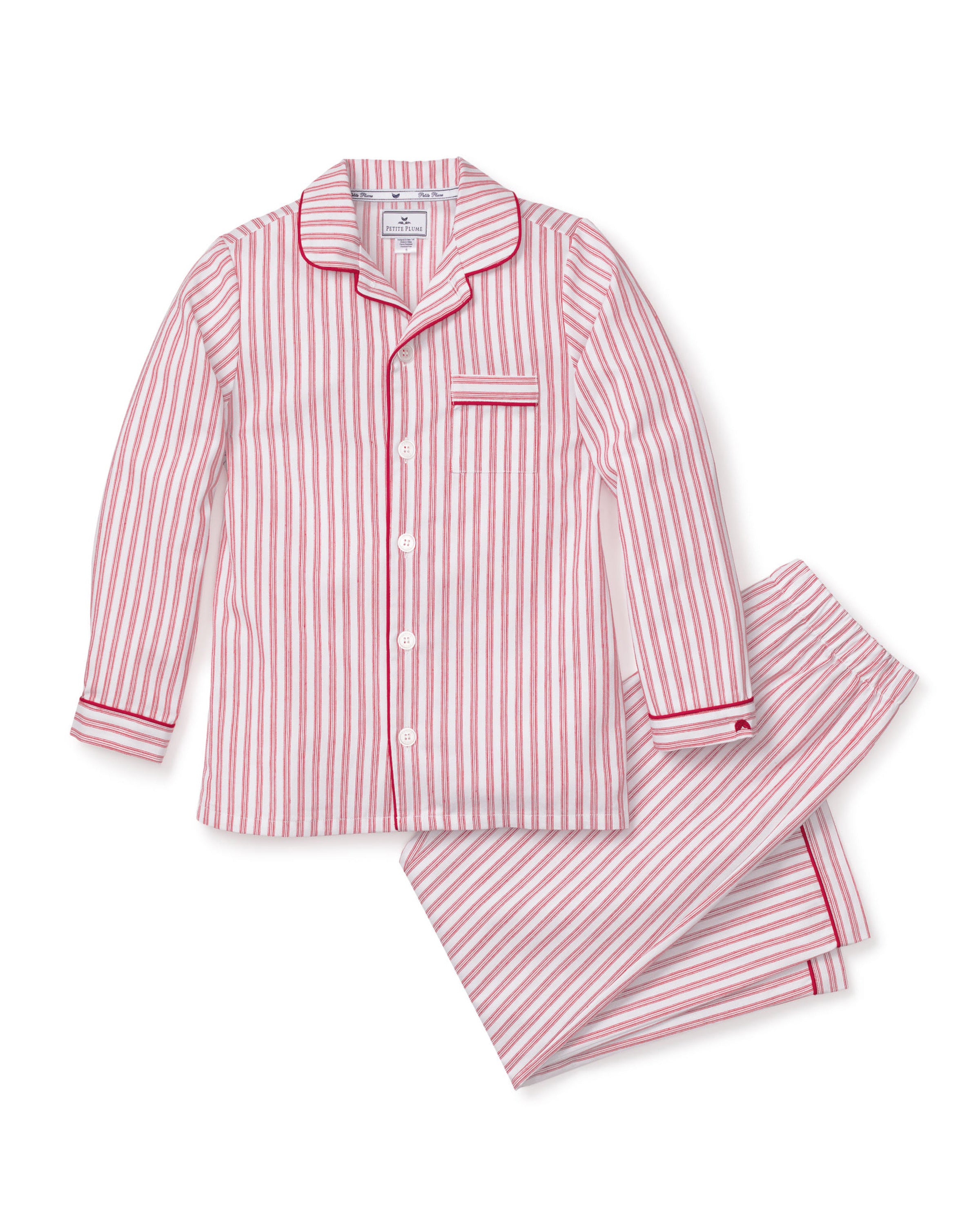 Kid's Twill Pajama Set in Antique Red Ticking