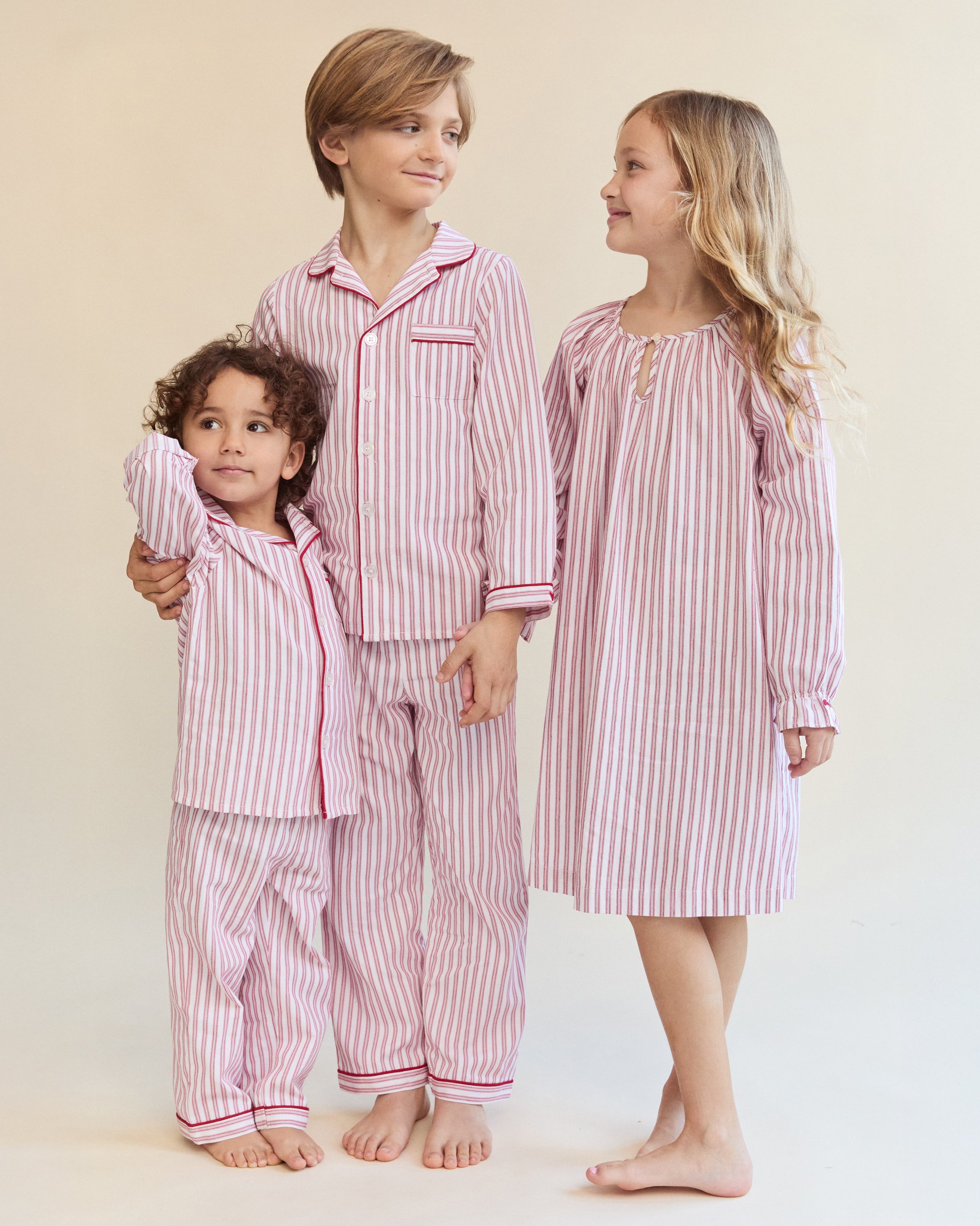 Kid's Twill Pajama Set in Antique Red Ticking