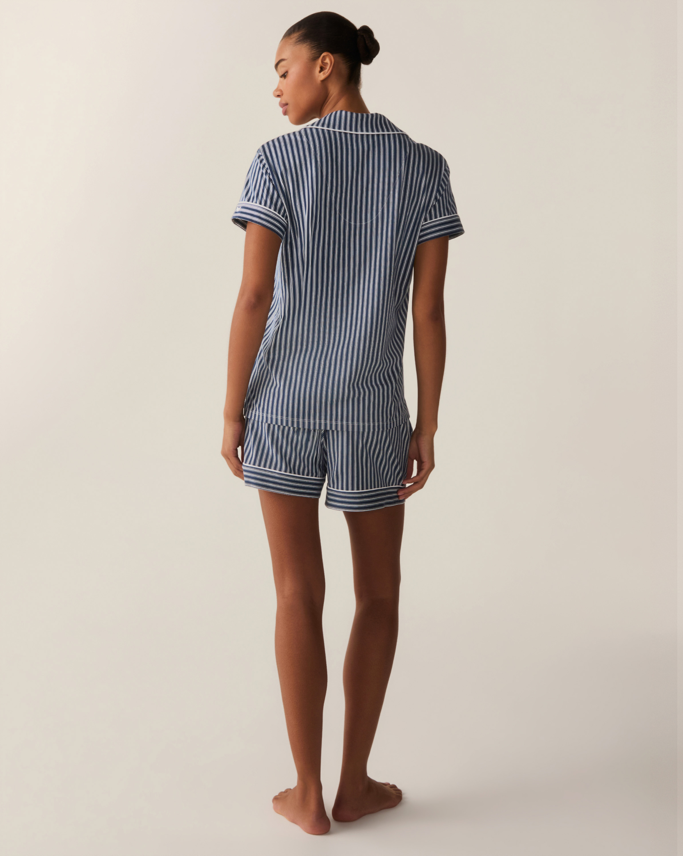 Women's Pima Short Sleeve Short Set in Admiral Ticking