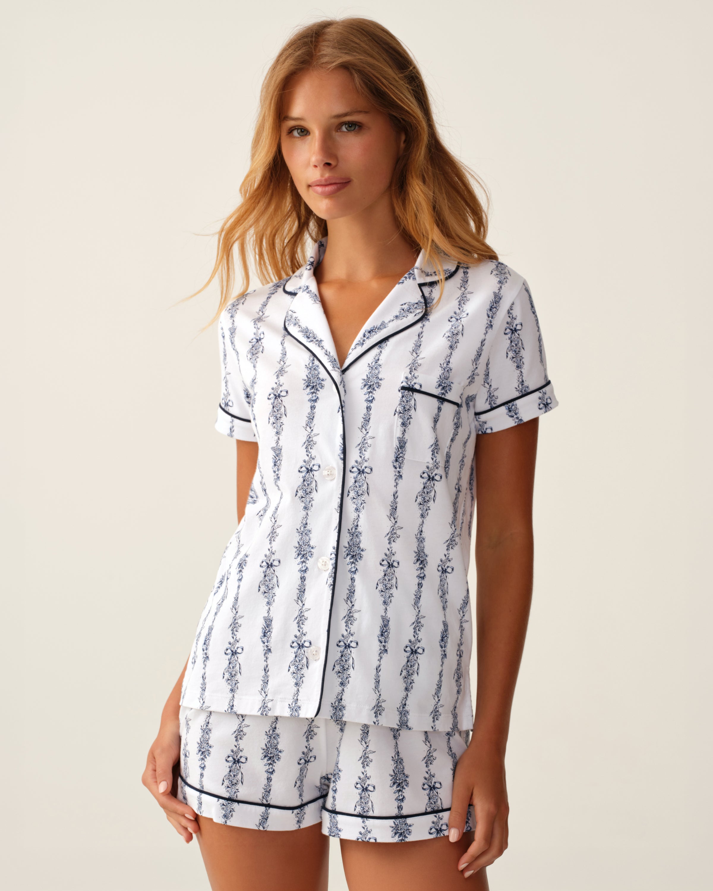 The Poppy Pima Short Set in Navy Mayfair Toile
