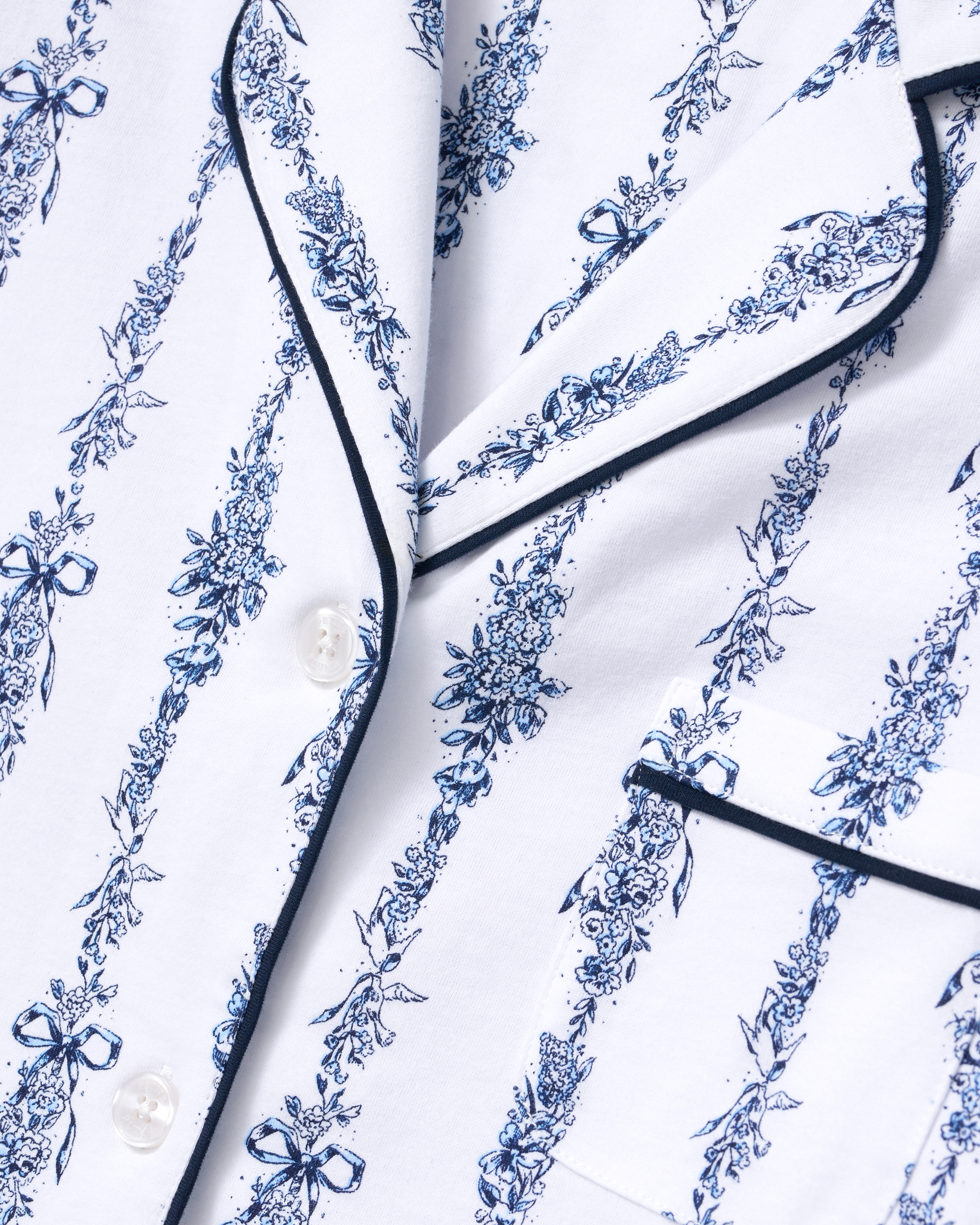 Greek Embroidered Poppy Pima Short Set in Navy Mayfair Toile