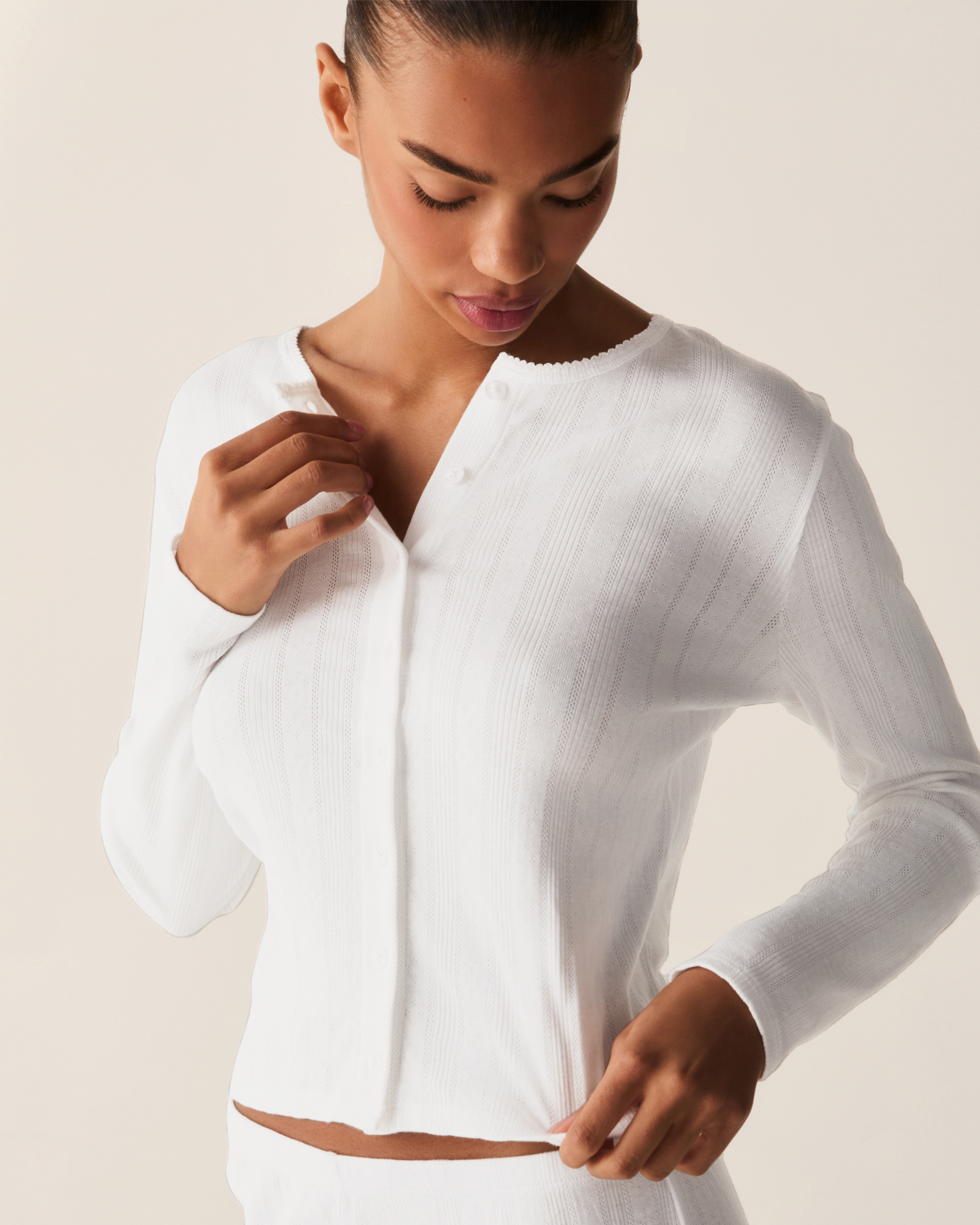 Women's Pointelle Cardigan in White