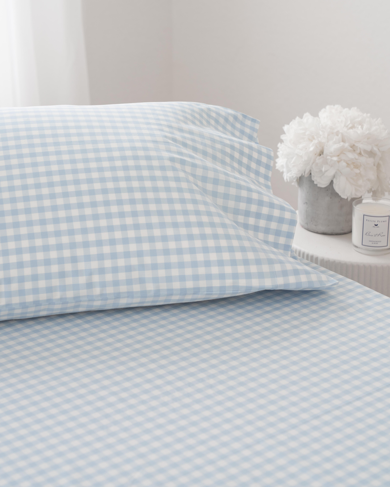 Luxe Premium 100% Cotton Light Blue Gingham Bed Sheets