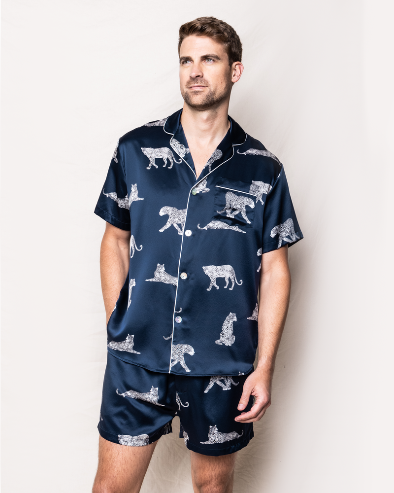 Men s Silk Pajama Short Set in Panth re de Nuit