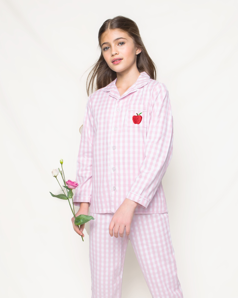 Back to School Limited Edition - Pink Gingham Pajama Sets with Apple Embroidery