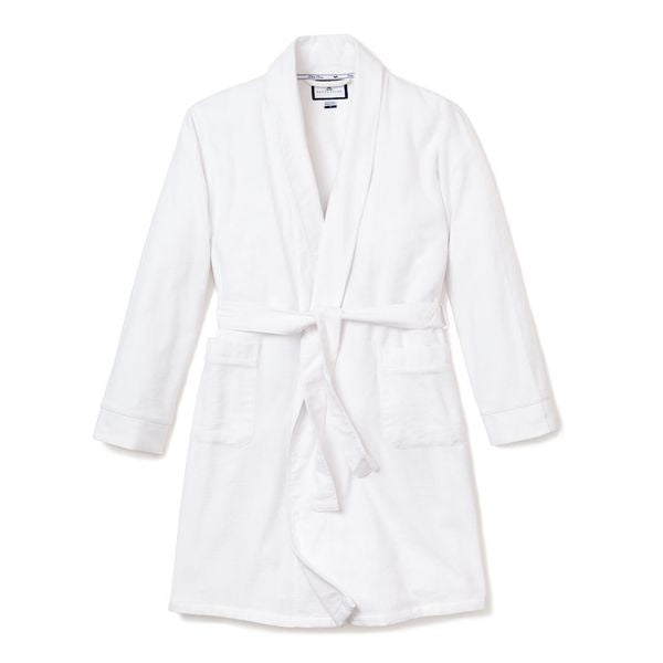 Women's White Flannel Robe with White Piping