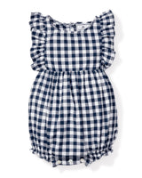 Navy Gingham Ruffled Romper