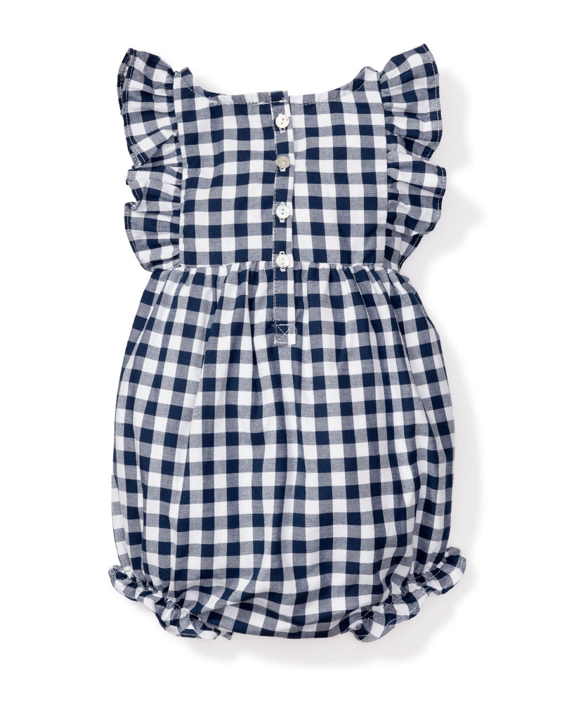 Baby's Twill Ruffled Romper in Navy Gingham