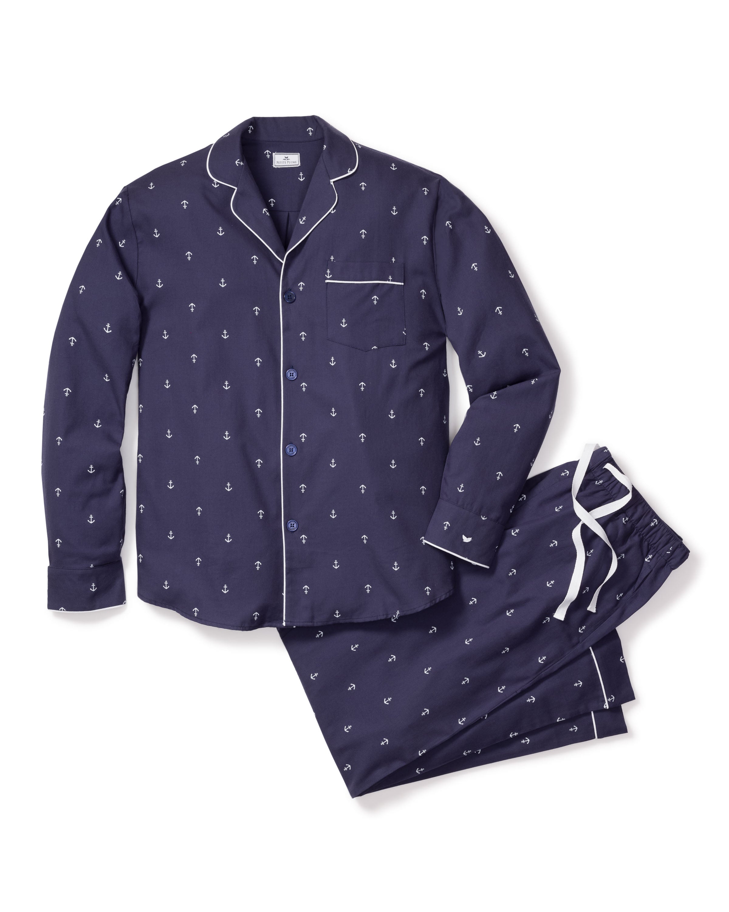 Men's Twill Pajama Set in Brixham Lobsters in Portsmouth Anchors #Color_Portsmouth Anchors