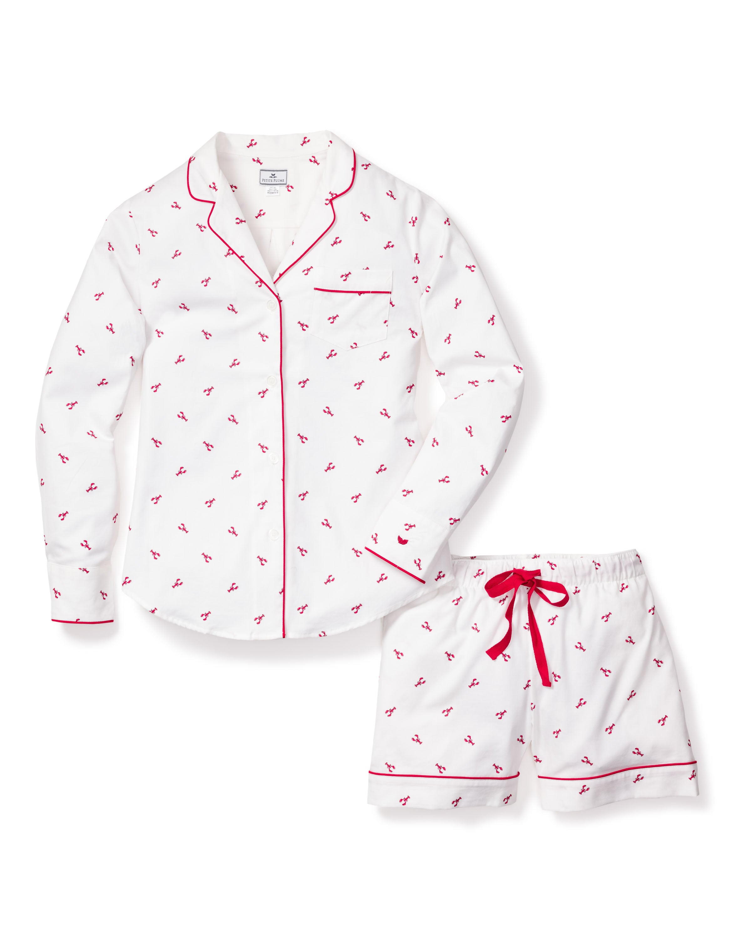 Women's Twill Pajama Long Sleeve Short Set in Brixham Lobsters