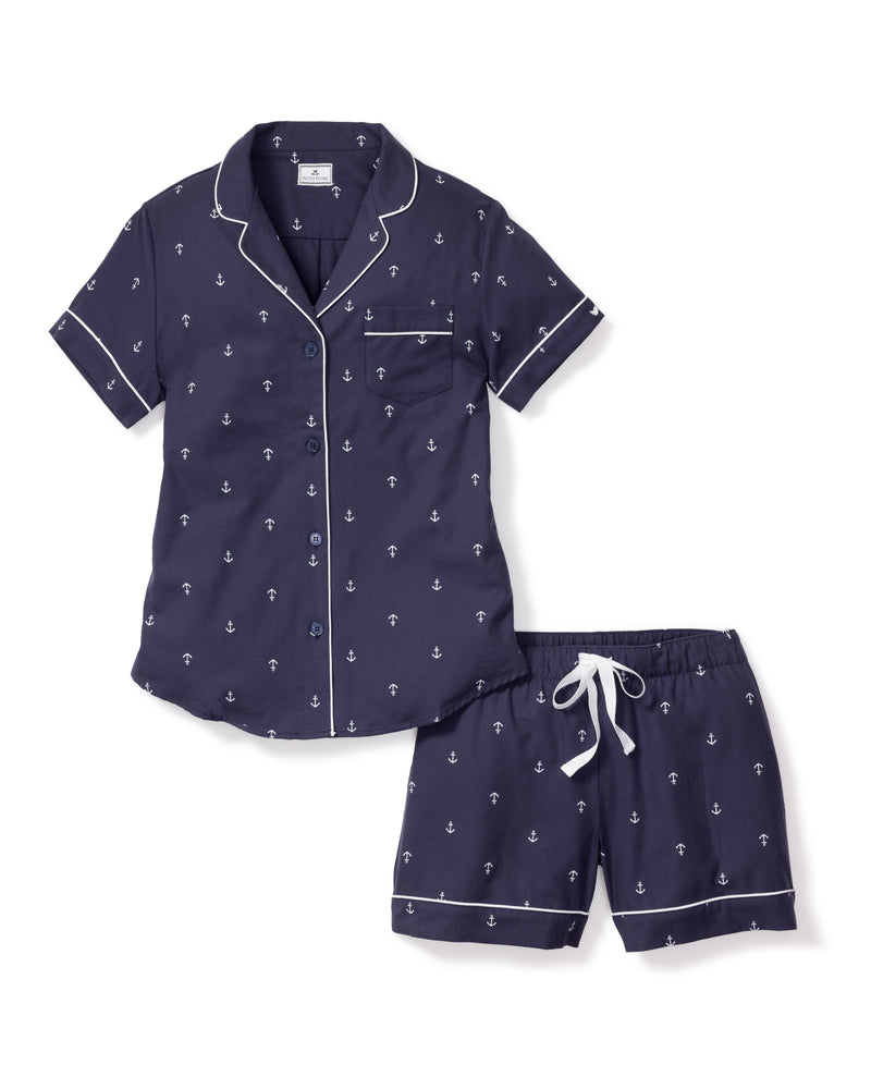 Women's Twill Pajama Short Sleeve Short Set in Portsmouth Anchors