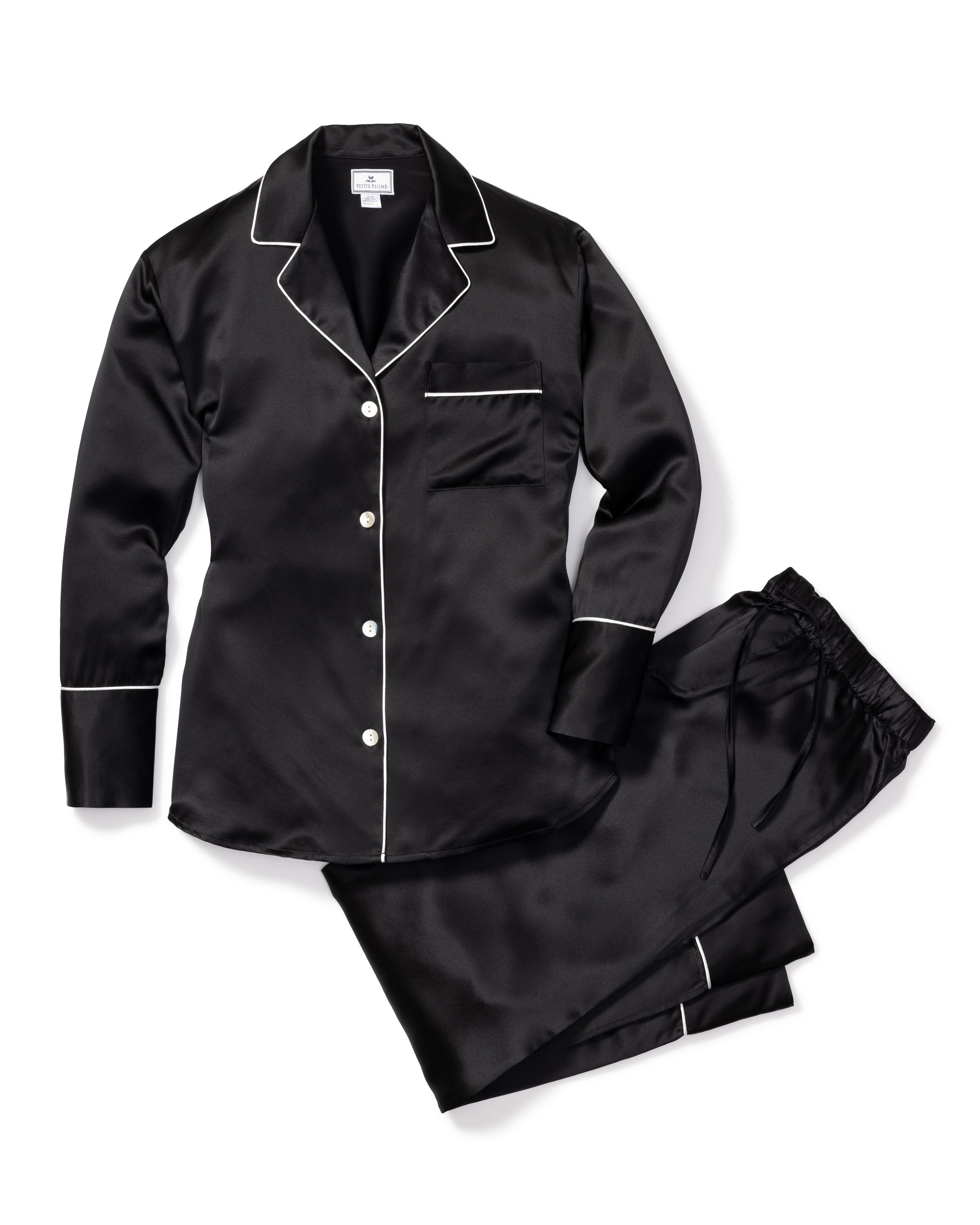 Women's Silk Pajama Set in Black in Black#Color_Black
