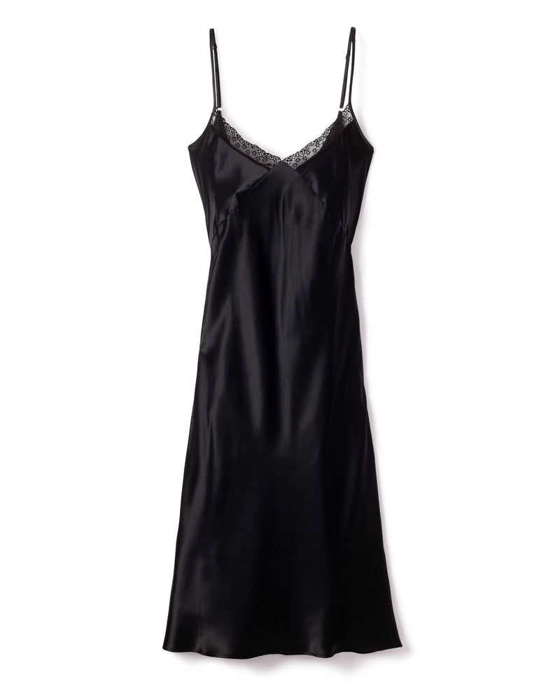 100% Mulberry Silk Black Cosette Night Dress with Lace