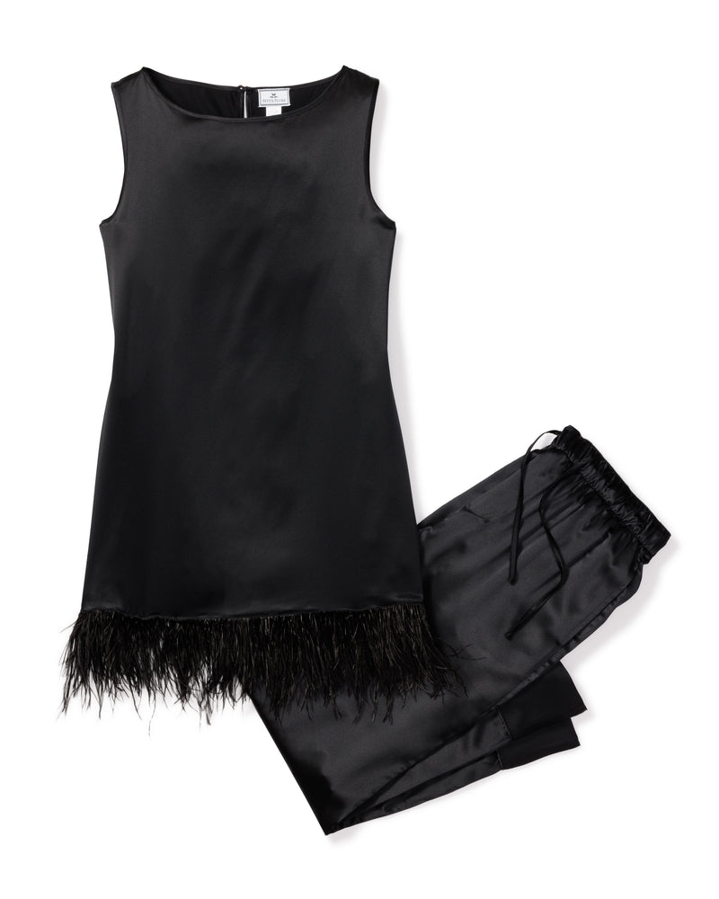 Double Take Feather Trim Top, Black Small
