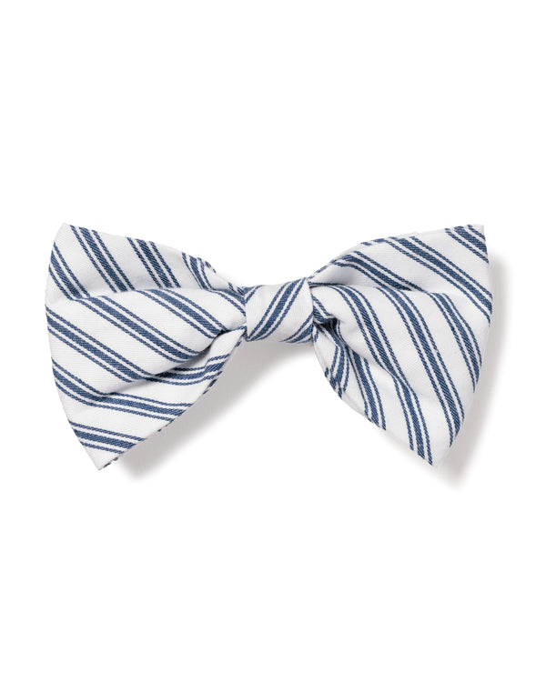 Navy French Ticking Dog Bow Tie