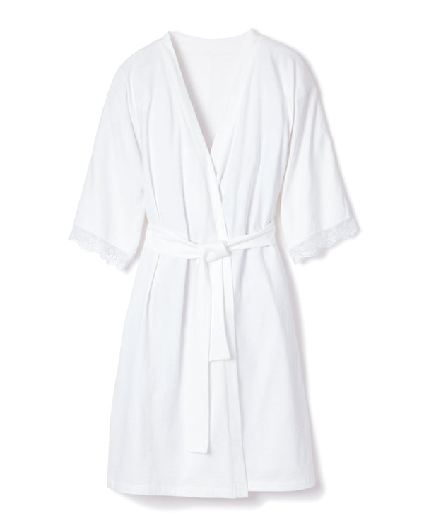 Luxe Pima Cotton White Robe with Lace