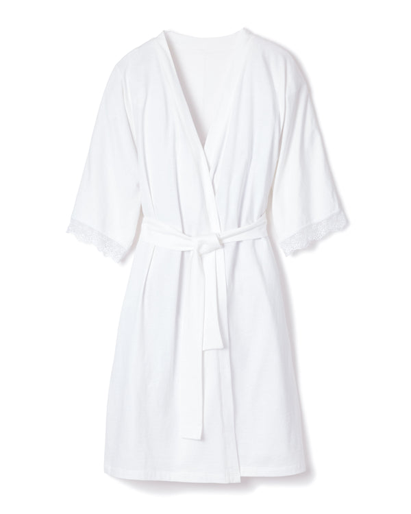 Women's Pima Robe with Lace in White
