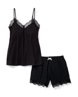 Luxe Pima Cotton Black Short Set with Lace
