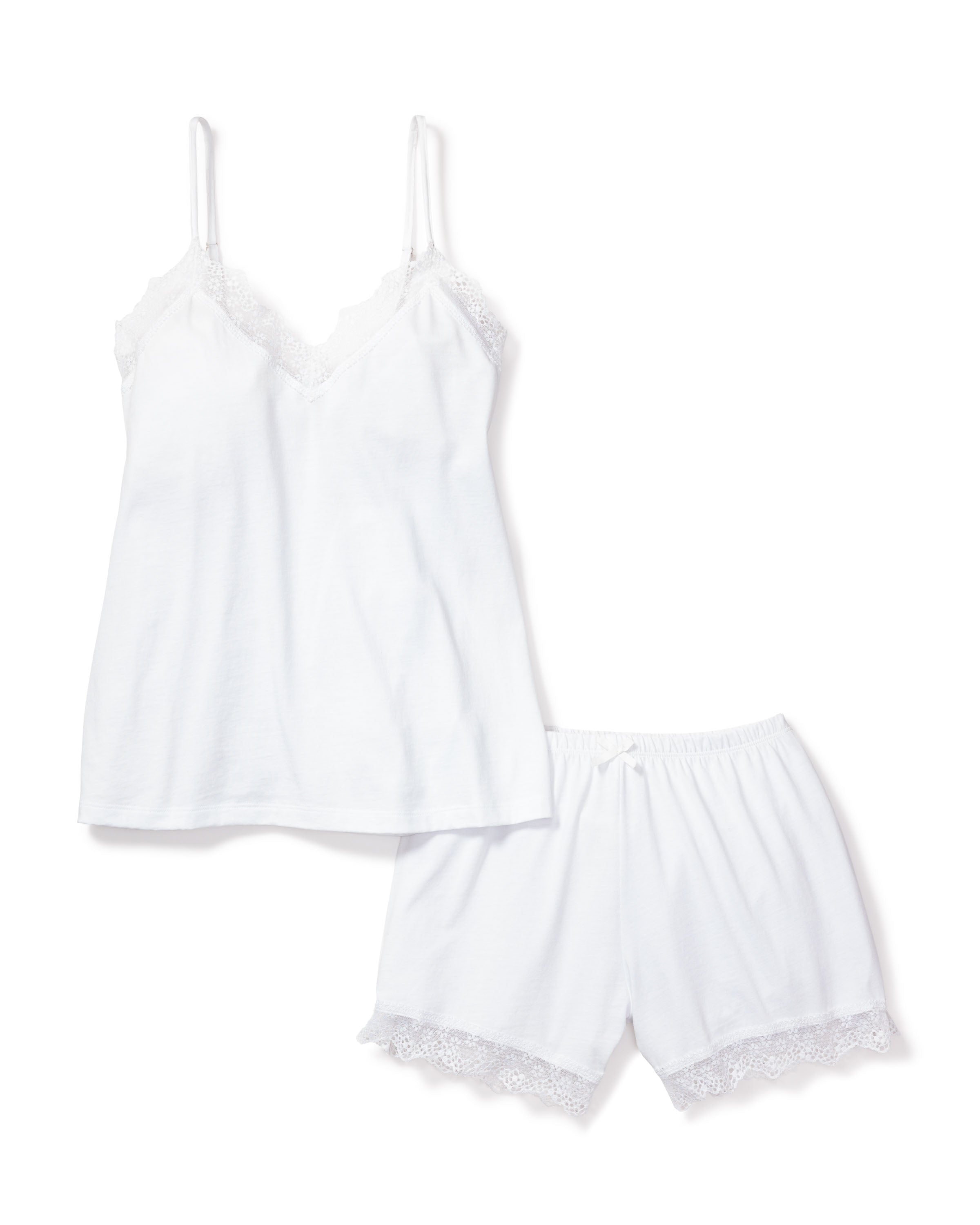 Women's Pima Cami Short Set with Lace in White