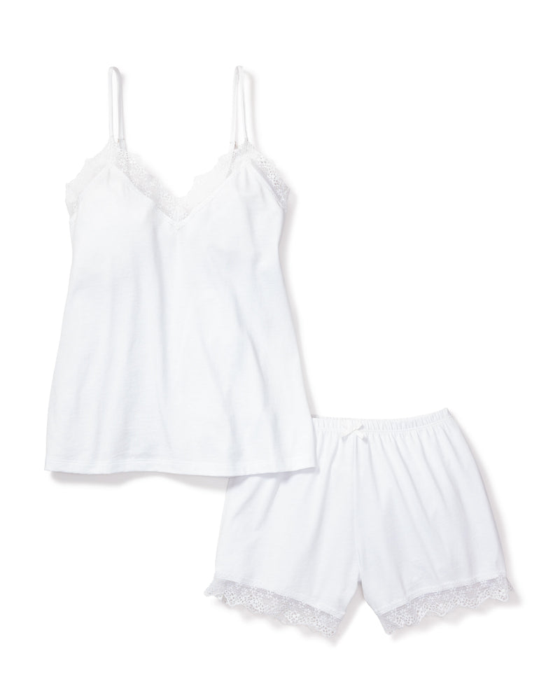 Women's Pima Cami Short Set with Lace in White – Petite Plume