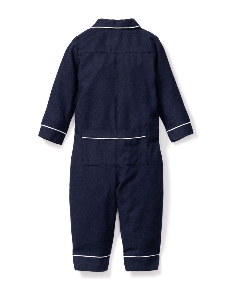 Baby's Flannel Romper in Navy with White Piping