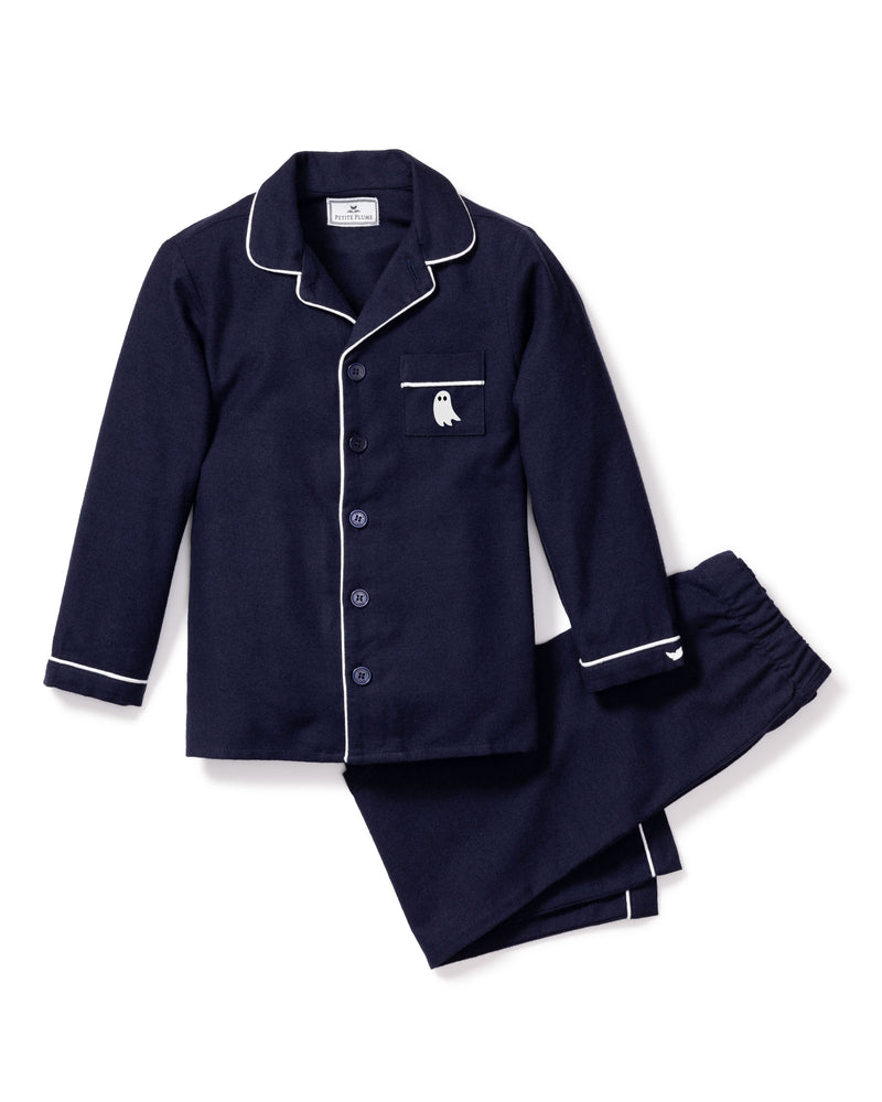 Halloween Limited Edition - Navy Flannel Pajama Sets with Ghost Embroidery