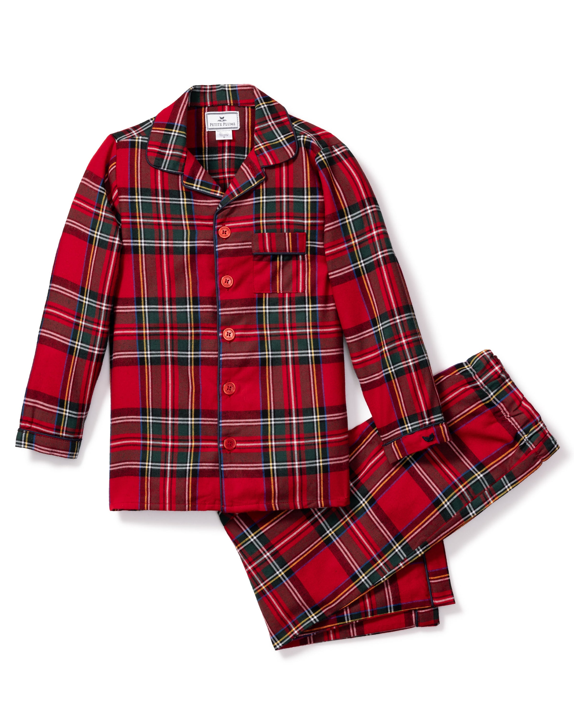 Holiday Green Plaid Coat Style Pajamas Set