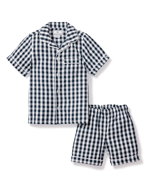 Kid's Pajama Short Set in Navy Gingham