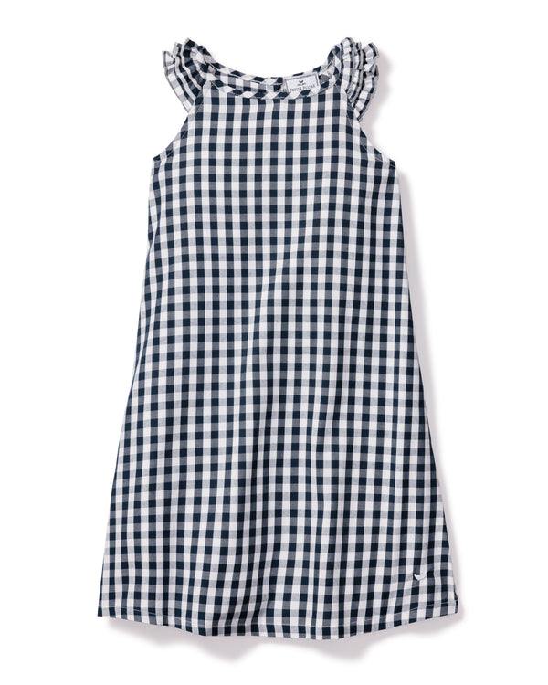 Girl's Twill Amelie Nightgown in Navy Gingham