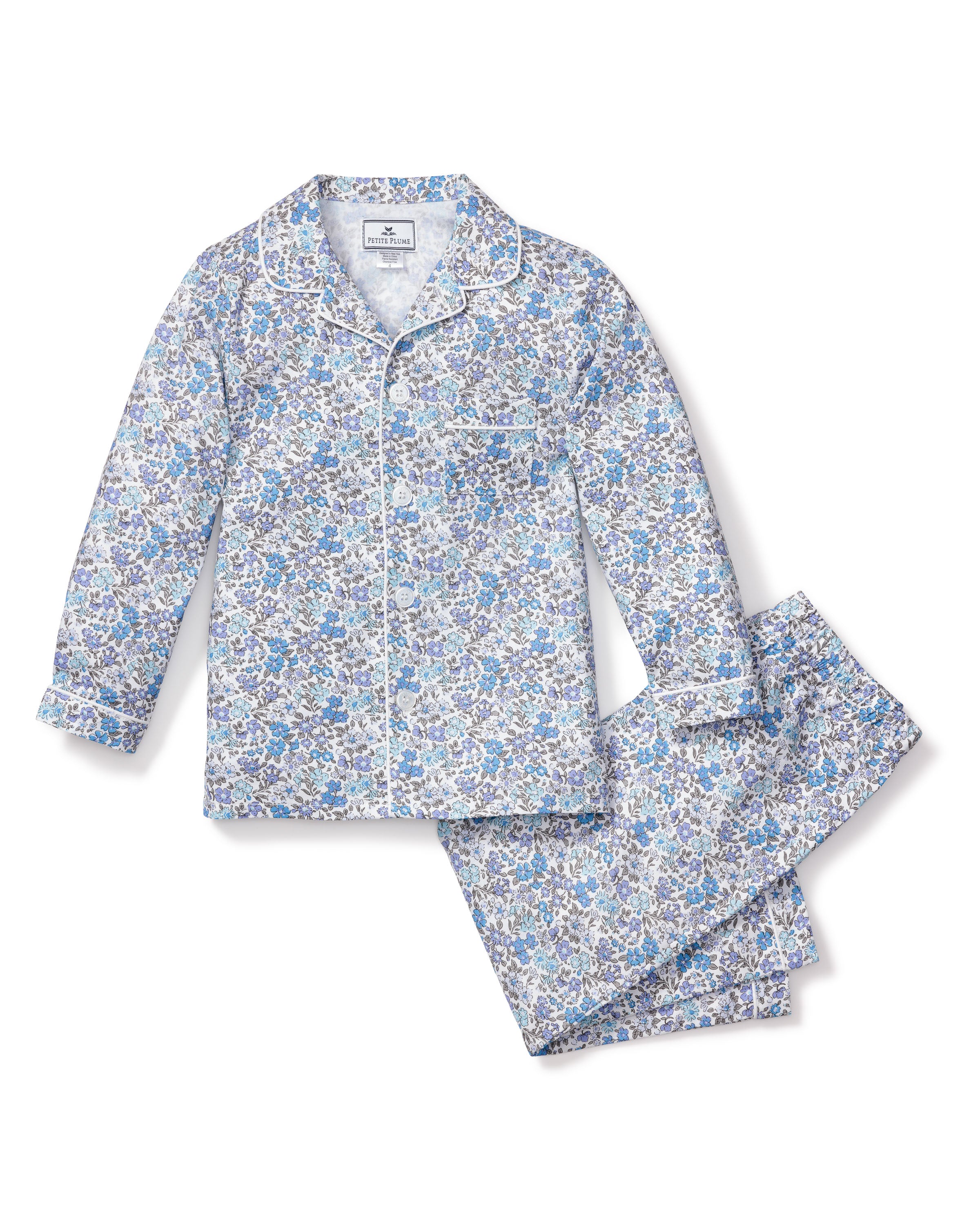 Kid's Twill Pajama Set in Fleur D'Azur