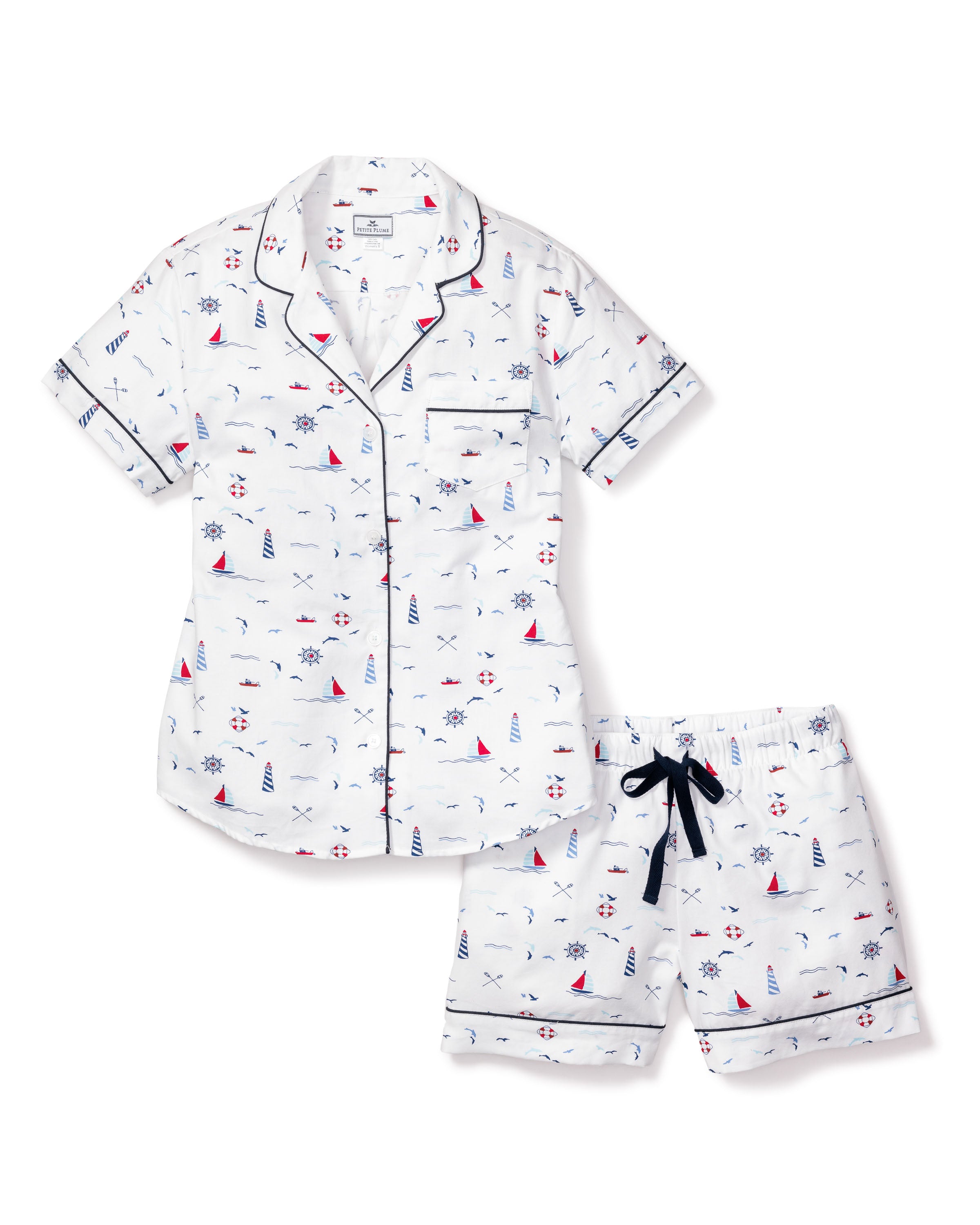 Women's Twill Pajama Short Sleeve Short Set in Sail Away