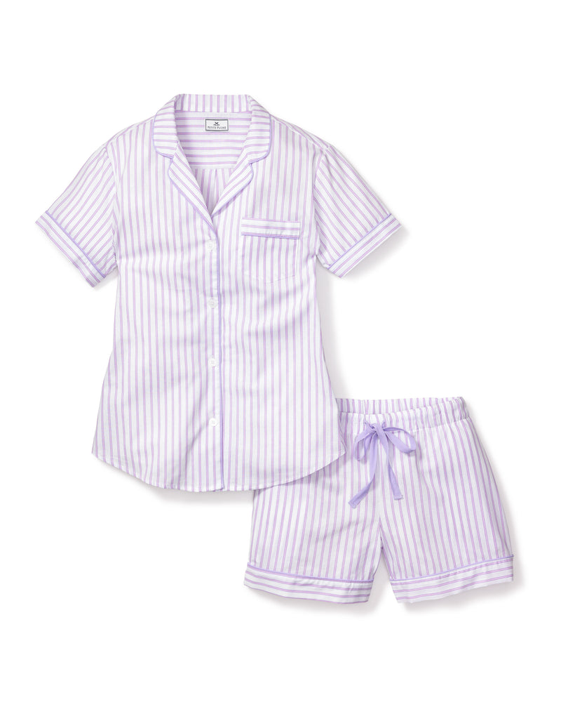 Women's Twill Pajama Short Sleeve Short Set in Lavender French Ticking