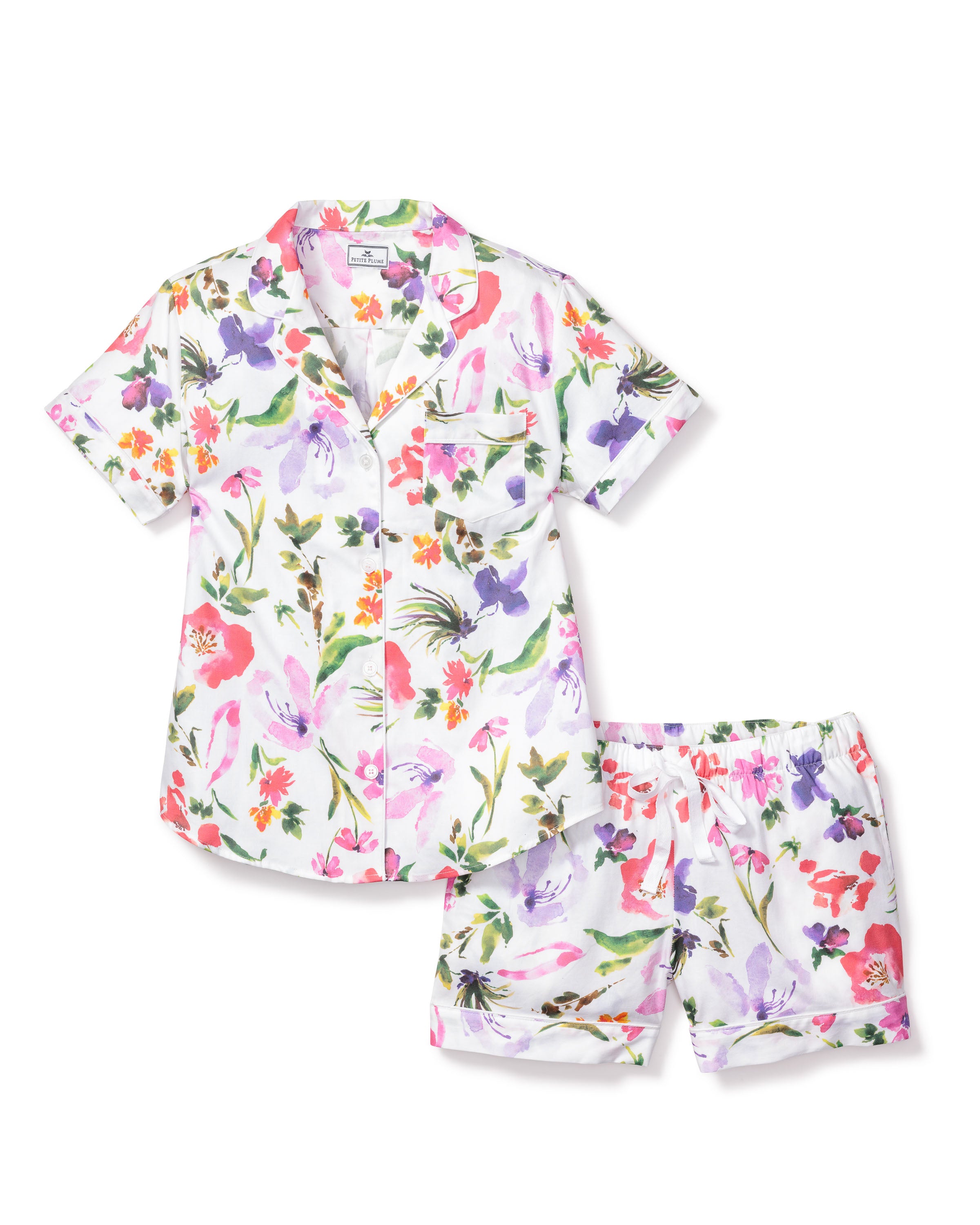 Women's Twill Pajama Short Sleeve Short Set in Gardens of Giverny