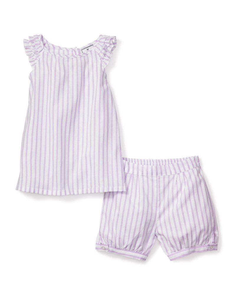 Girl's Twill Amelie Short Set in Lavender French Ticking