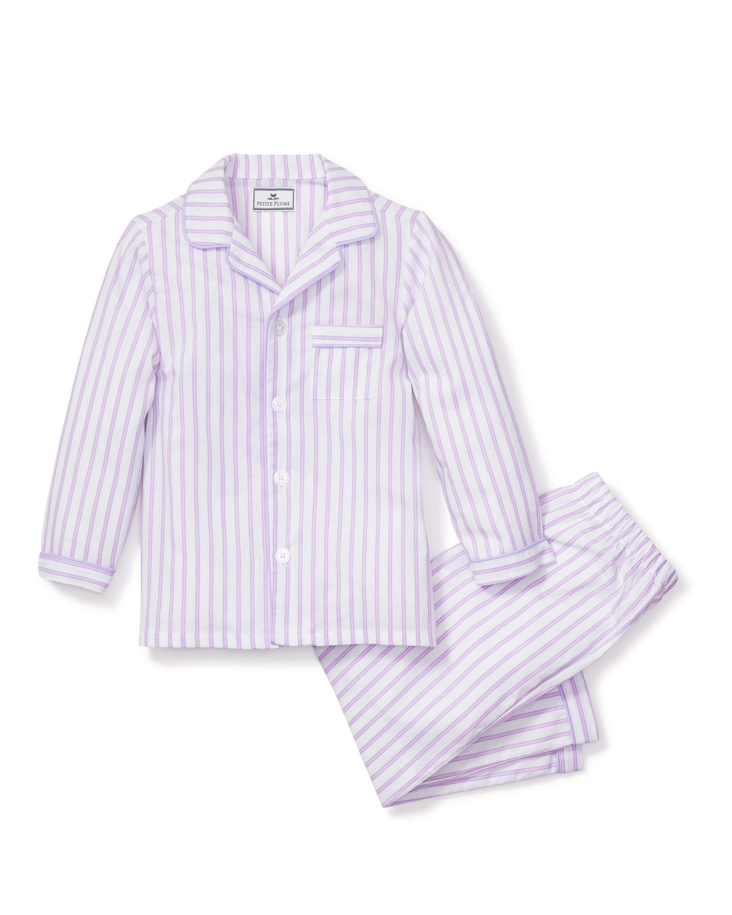 Kid's Twill Pajama Set in Lavender French Ticking