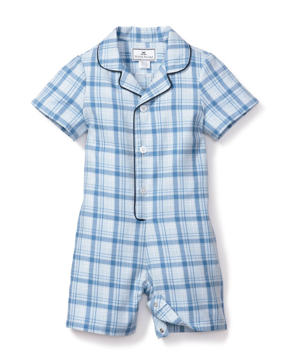 Baby's Twill Summer Romper in Seafarer Tartan