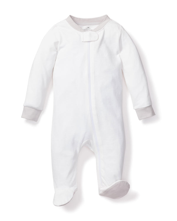 Baby's Organic Cotton Romper in White with Grey