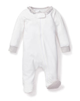 White with Grey Ruffled Collar Organic Cotton Romper