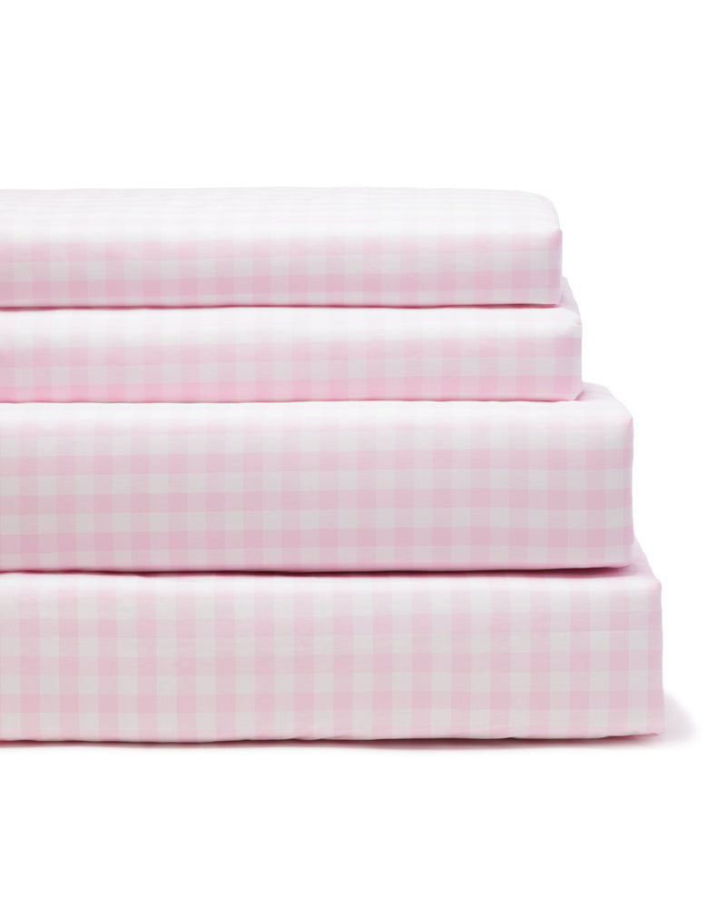 Luxe Premium Cotton Pink Gingham Bed Sheets
