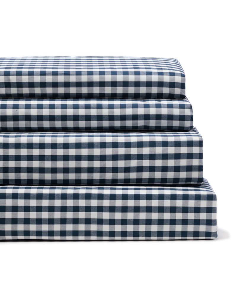 Luxe Premium Cotton Navy Gingham Bed Sheets – Petite Plume