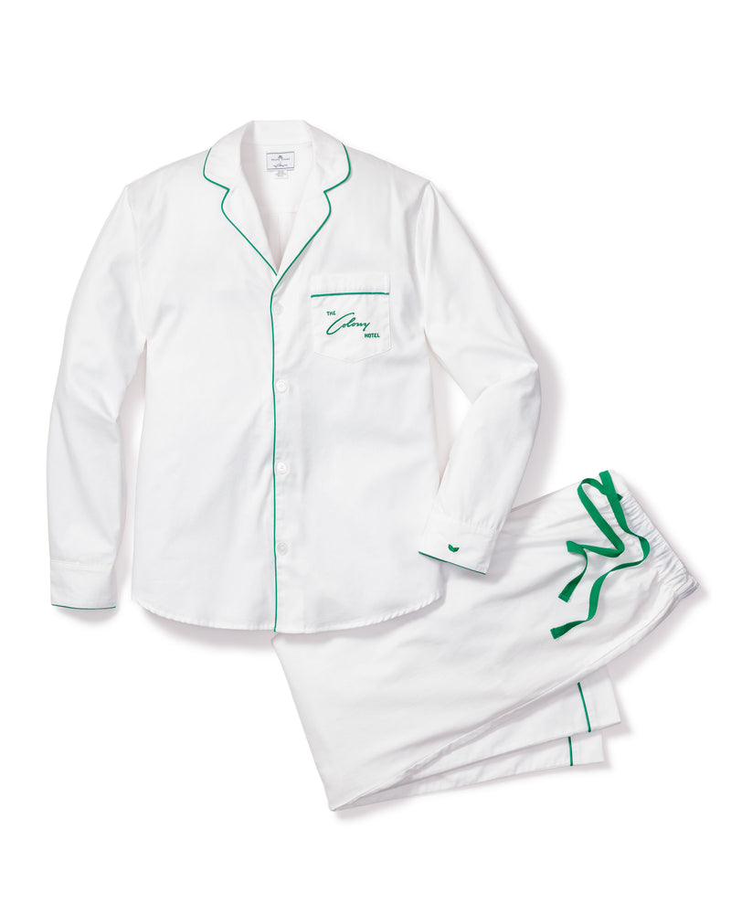 Colony Hotel x Petite Plume Men's White with Green Piping Pajama Set